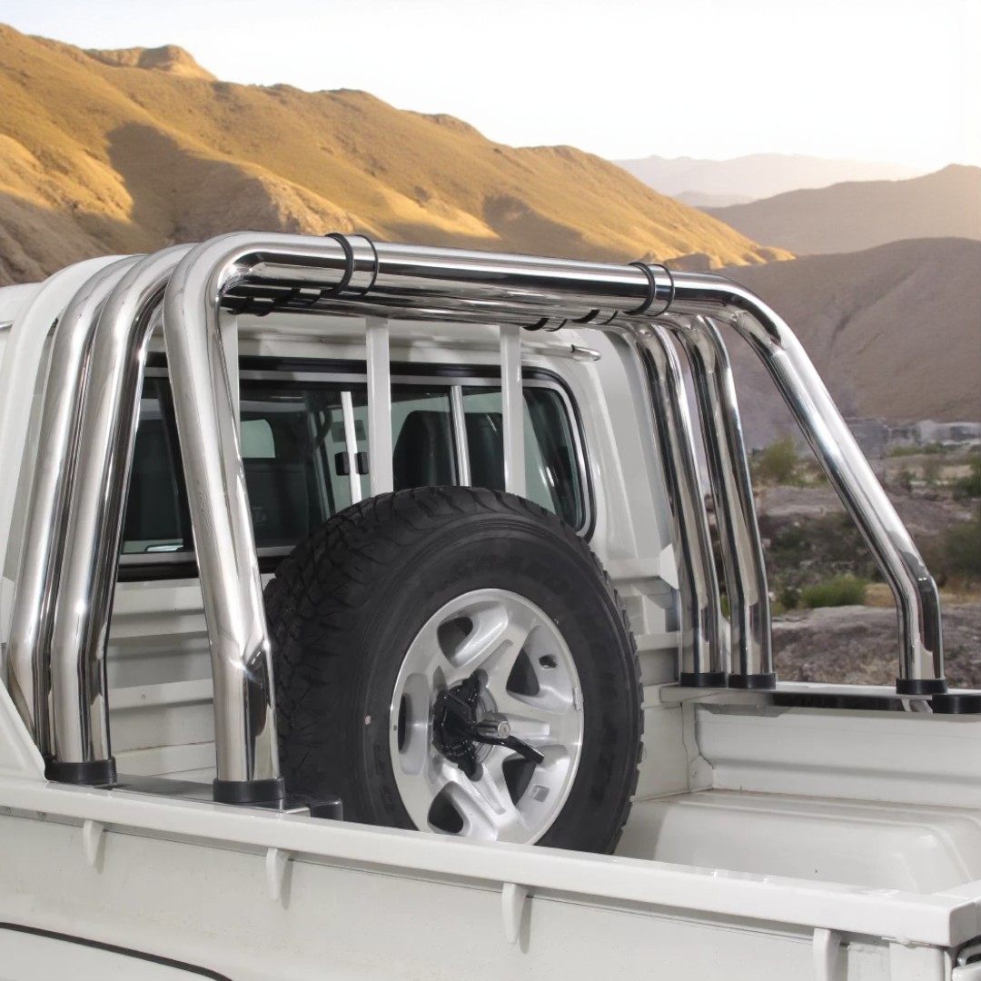 Toyota Land Cruiser 70 Series Triple Styling Bar Stainless (Black Base Plates)