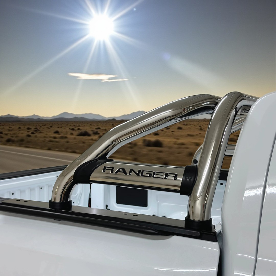 Ford Ranger Next Gen Sports Bar x Oval Side Tubes Stainless–Fits Single Cab Only (Fits with Securi-Lid & OEM Tonneau Cover)